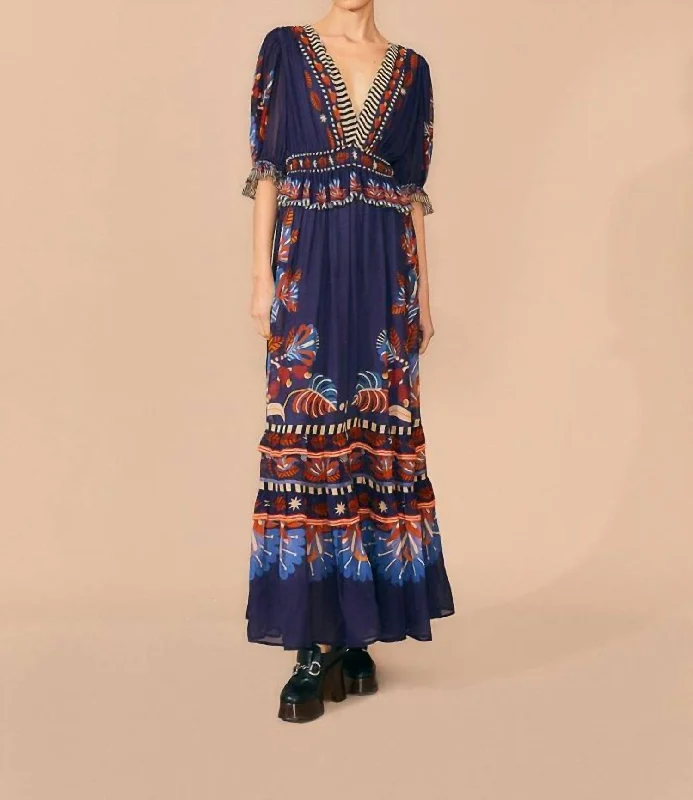 Nature Beauty Short Sleeve Maxi Dress In Blue Comfortable Flowy Maxi Dress