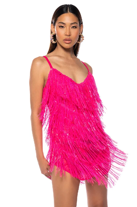NEVER ENDING NIGHTS SPARKLE MINI DRESS IN PINK Chic Mini Dress with V-Neck