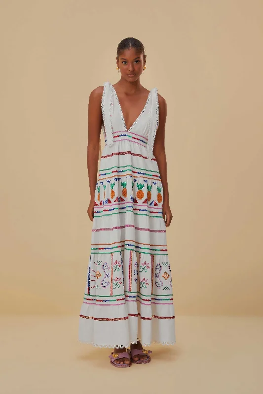 Off-White Embroidered Maxi Dress Fashionable Halter Neck Maxi Dress