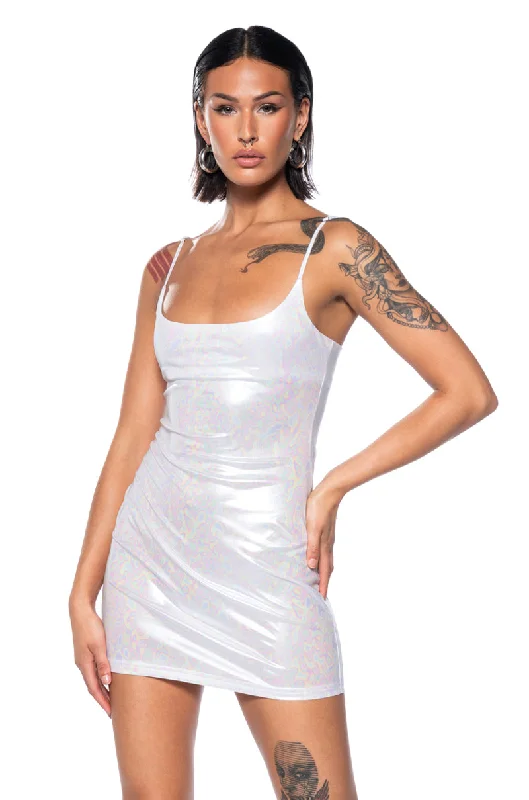 OIL SPILL METALLIC MINI DRESS Comfortable One-Shoulder Mini Dress