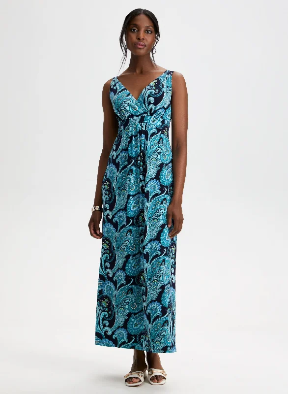 Paisley Print Maxi Dress Elegant Silk Maxi Dress