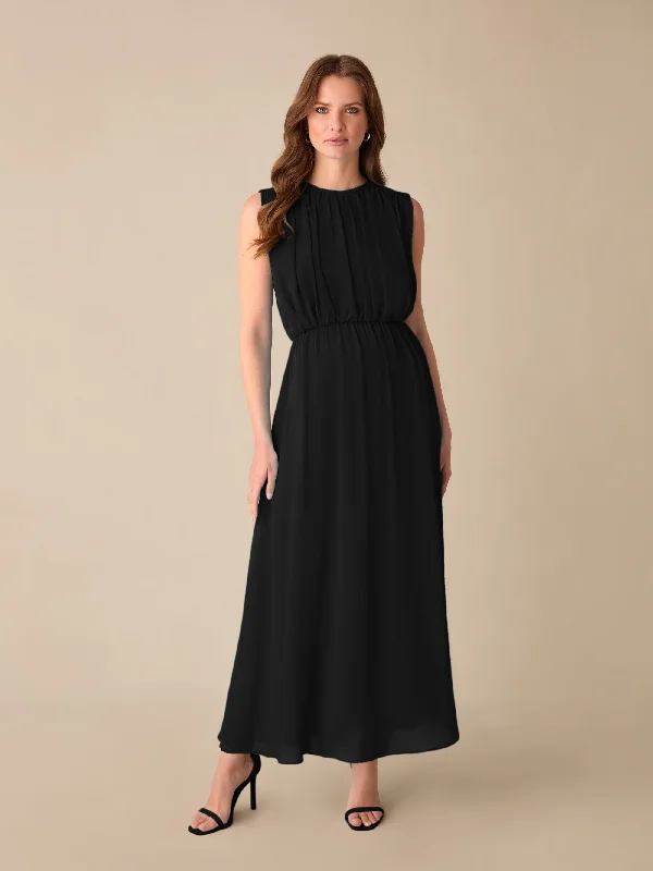 Petite Lucia Black Gathered Waist Maxi Dress Chic Off-Shoulder Maxi Dress
