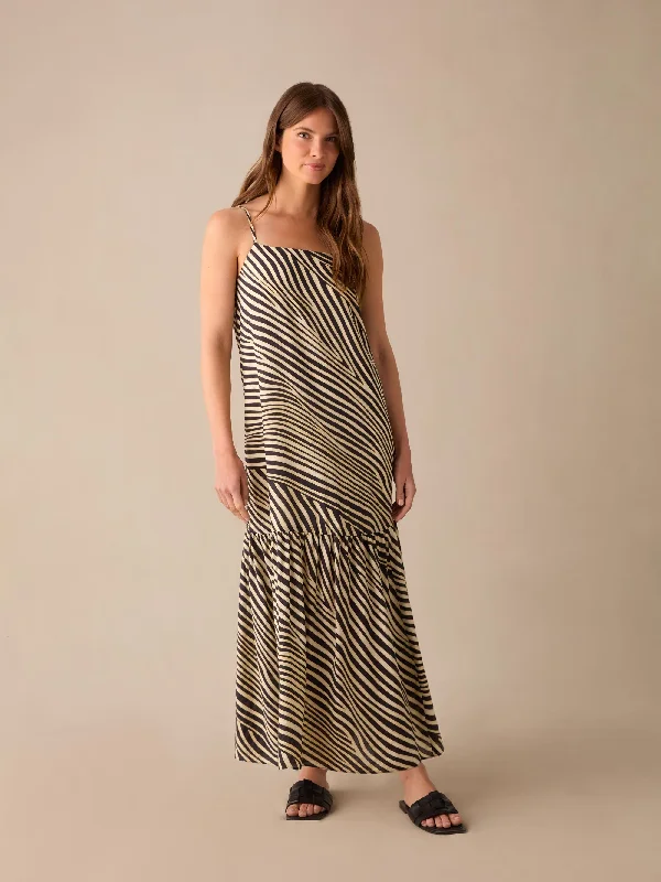 Petite Neutral Animal Print Tiered Maxi Dress Trendy Button Front Maxi Dress