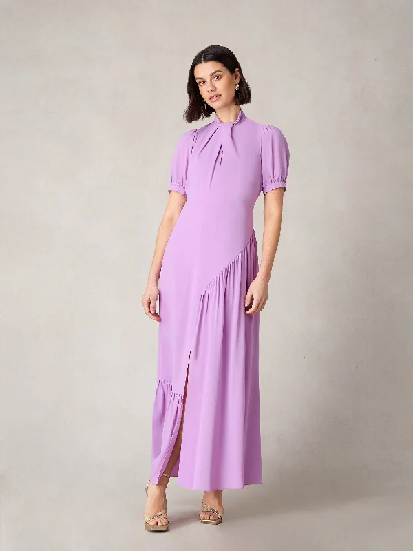 Petite Scarlett Lilac Twist Neck Maxi Dress Cozy Knitted Maxi Dress