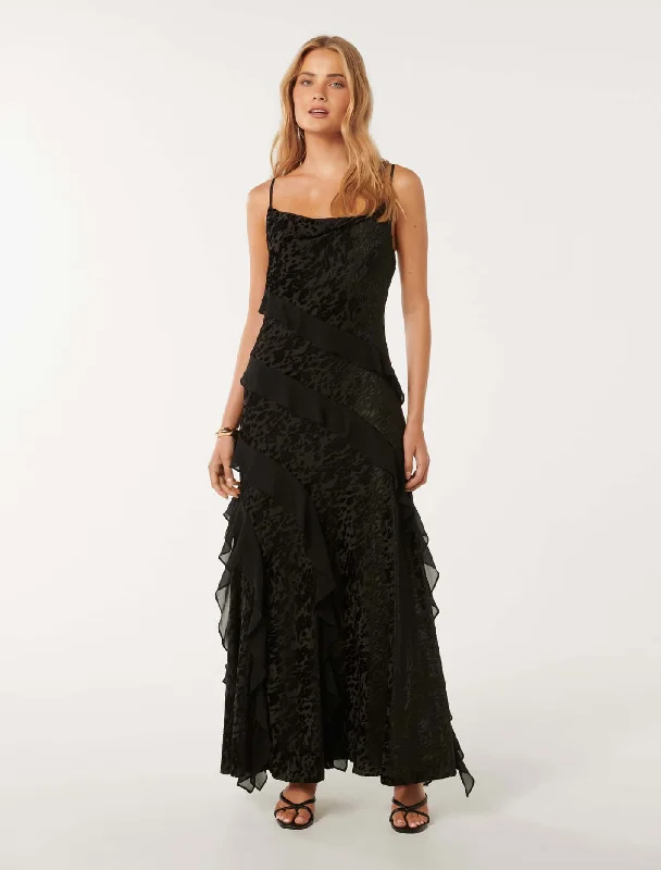 Piper Velvet Ruffle Maxi Dress Trendy Maxi Dress with Straps