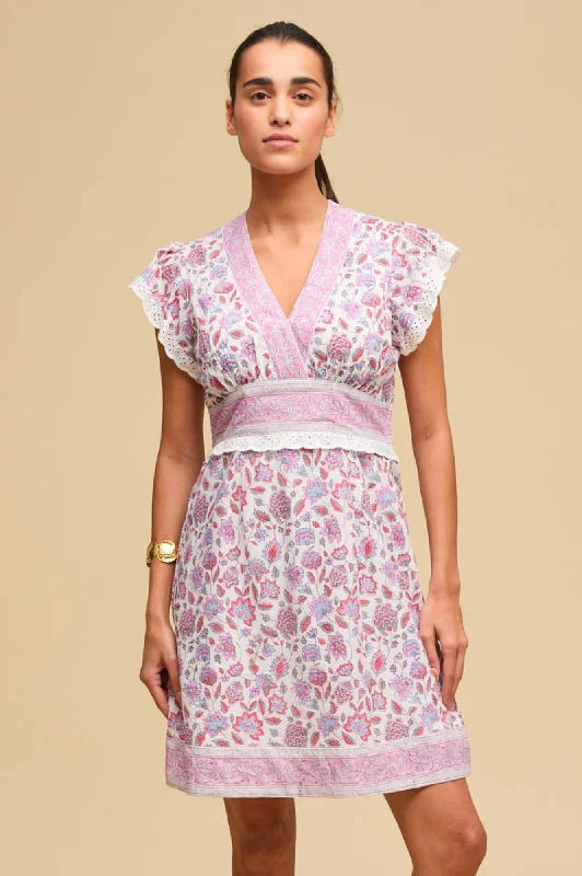 Pippa Block Print Mini Dress | White/Pink Classic Striped Mini Dress