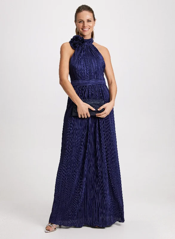 Pleated Satin Maxi Dress Fashionable Maxi Dress with Fringe