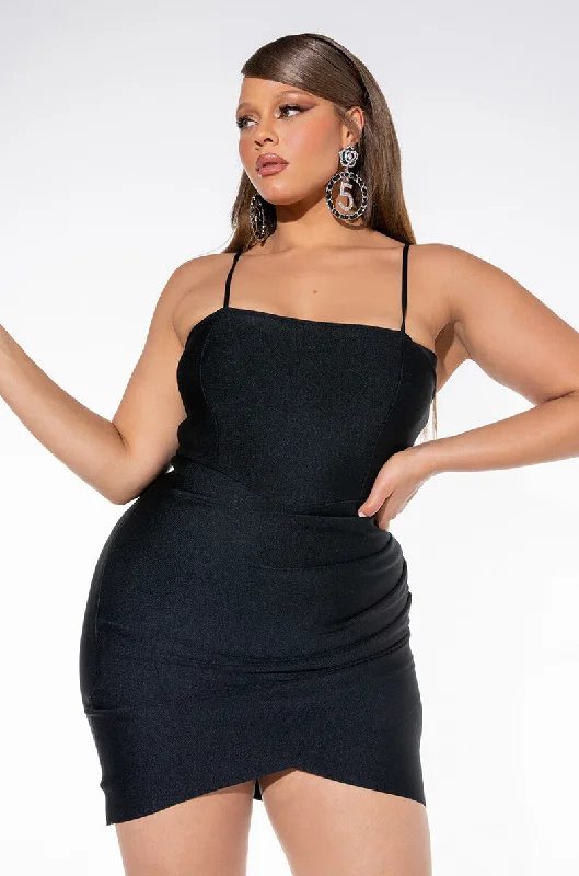 PLUS BETTER FOR IT BANDAGE MINI DRESS BLACK Comfortable Smocked Mini Dress