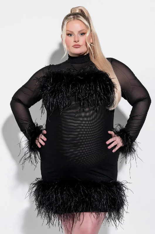 PLUS FLOAT AWAY REAL FEATHER MESH MINI DRESS Stylish Summer Mini Dress