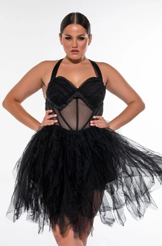 PLUS PRINCESS SHIT TULLE MINI DRESS Fashionable Off-Shoulder Mini Dress