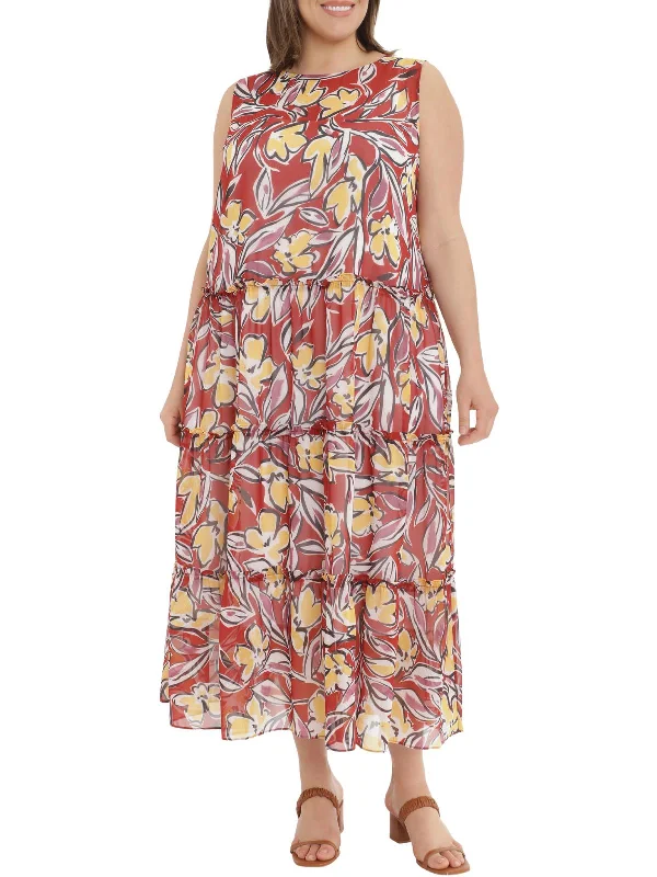 Plus Womens Floral Tiered Maxi Dress Classic Strapless Maxi Dress