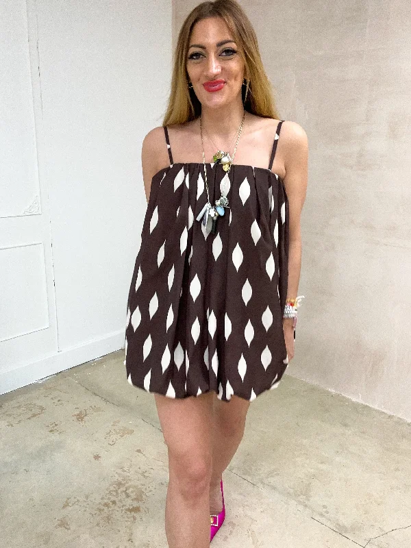 Puffball Mini Dress In Brown Cozy Wraparound Mini Dress
