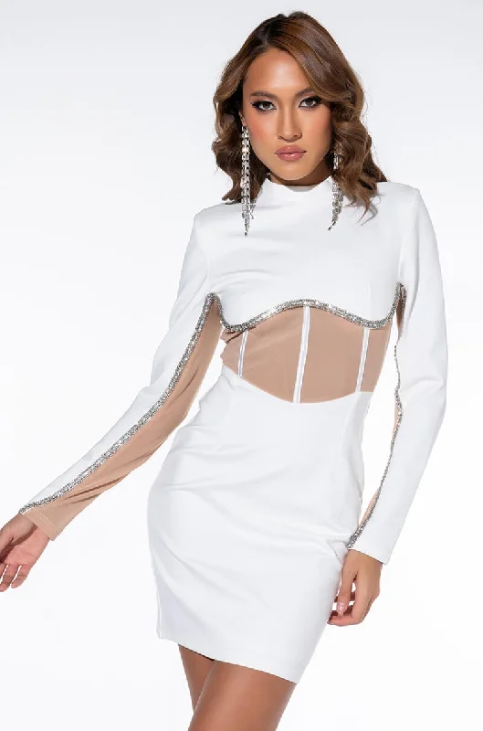 PYT MINI DRESS WITH MESH CORSET WAIST Stylish Sweetheart Mini Dress