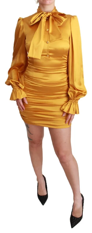 Radiant Yellow Silk Bodycon Mini Dress Casual Mini Dress with Pockets