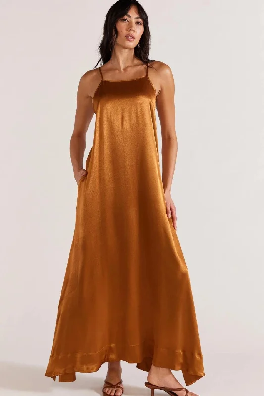 Rayna Copper Satin Strappy Maxi Dress Elegant Wraparound Maxi Dress