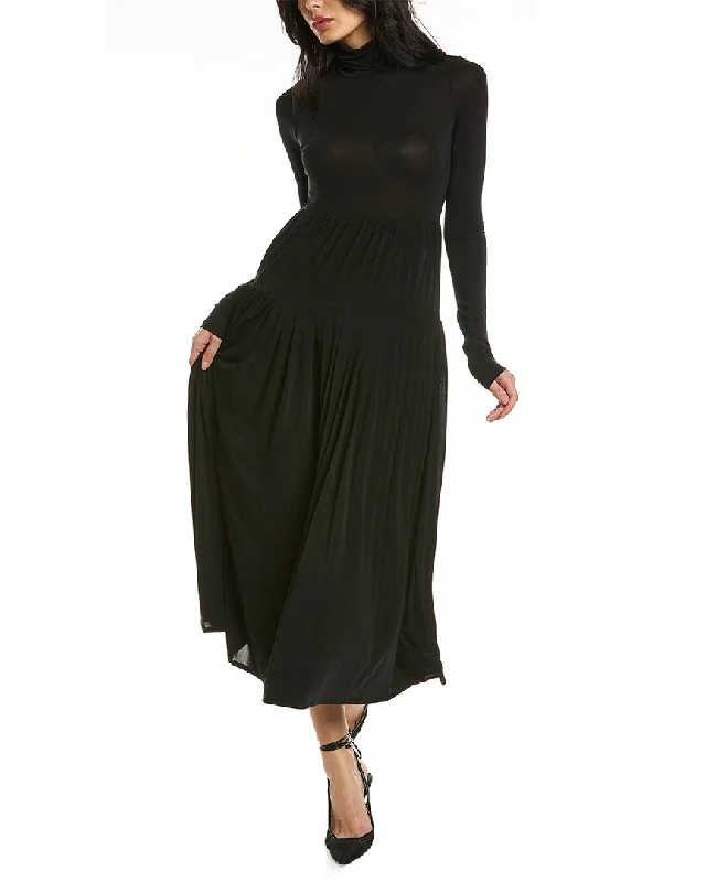 Rebecca Taylor Pleated Knit Maxi Dress Stylish V-Neck Maxi Dress