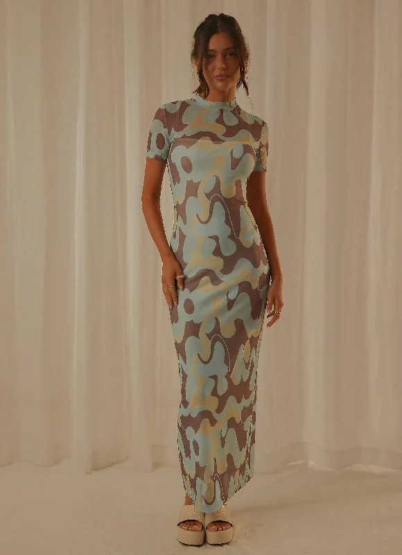 Remix Mesh Maxi Dress - Dusty Blue Trendy A-Line Maxi Dress