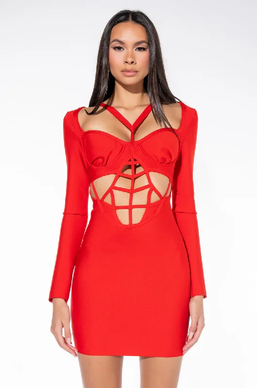 RIGHT PLACES BANDAGE LACE UP MINI DRESS Elegant Vintage Mini Dress