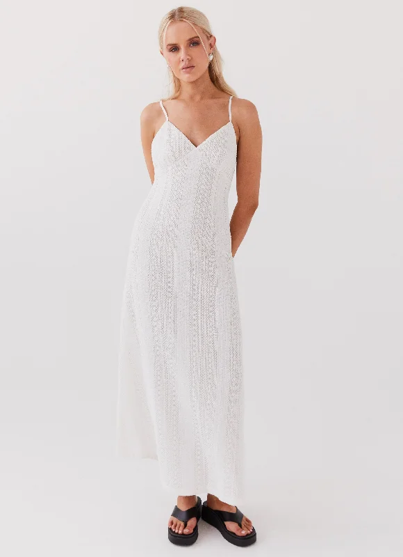 Riveria Knit Maxi Dress - White Elegant Lace-Up Maxi Dress