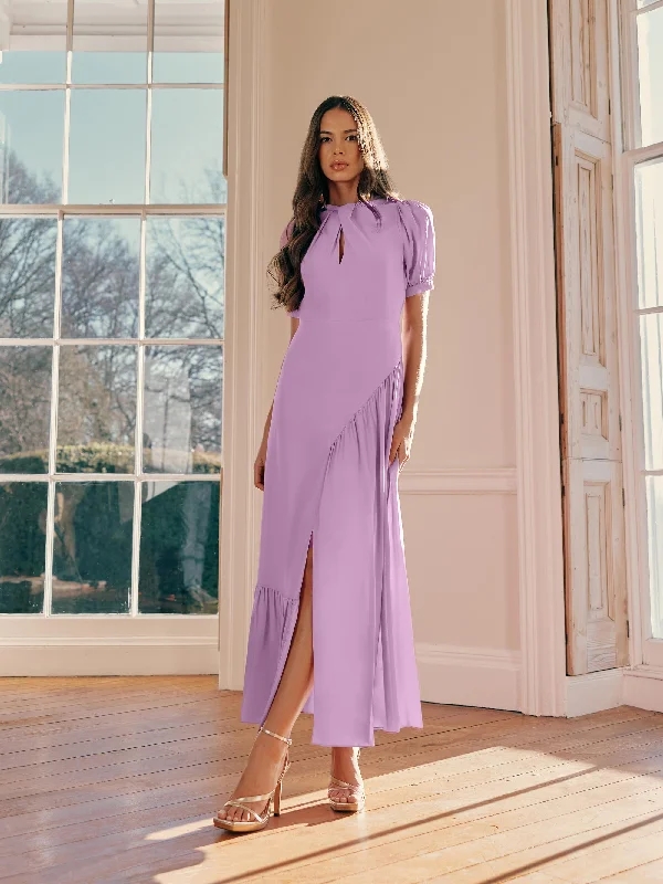 Scarlett Lilac Twist Neck Maxi Dress Elegant Maxi Dress with Lace