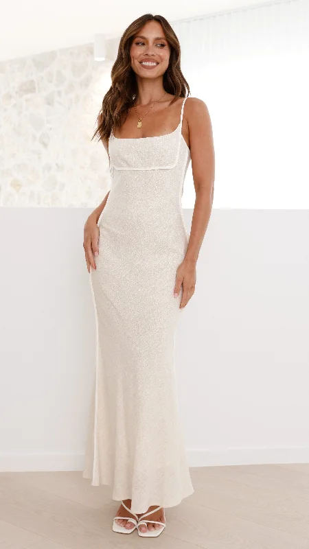 Scarlette Maxi Dress - Beige/White Classic V-Neck Maxi Dress