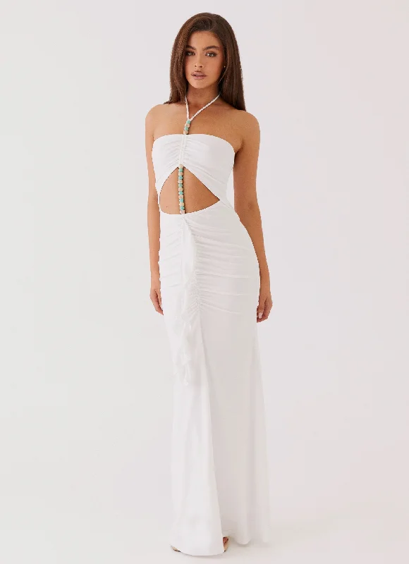 Serina Ruffle Maxi Dress - White Classic A-Line Maxi Dress