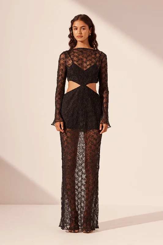 SOL LACE CUT OUT MAXI DRESS - BLACK Comfortable Cotton Maxi Dress