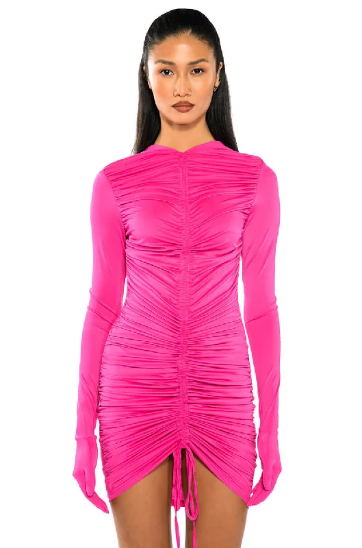 STASSIE RUCHED BODYCON GLOVED MINI DRESS Trendy Bodycon Mini Dress