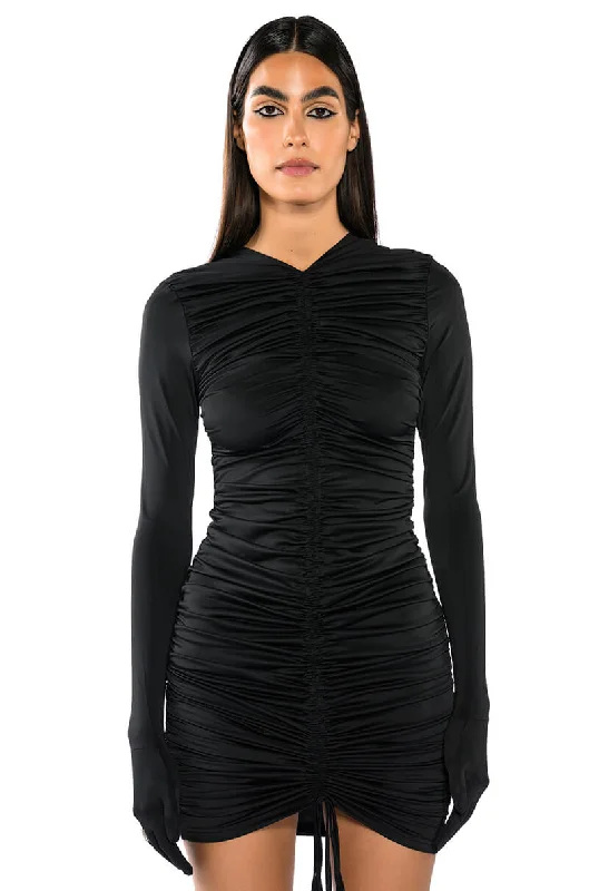 STASSIE RUCHED BODYCON GLOVED MINI DRESS Elegant Velvet Mini Dress