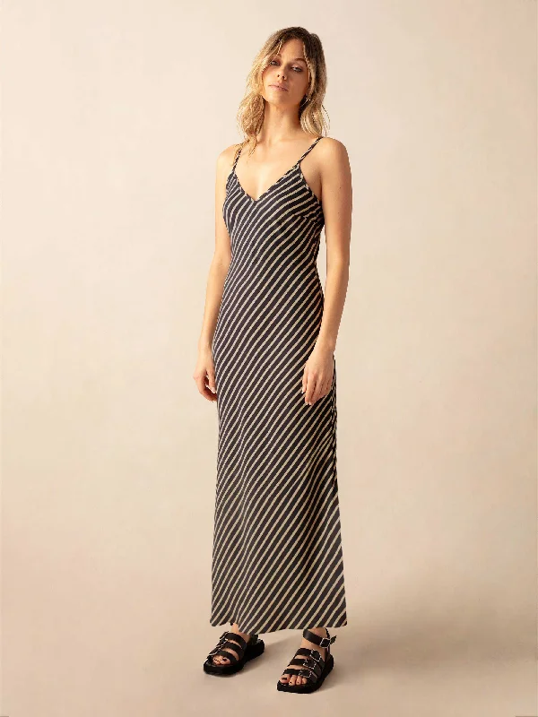 Stone Stripe Slip Maxi Dress Trendy Fit-and-Flare Maxi Dress