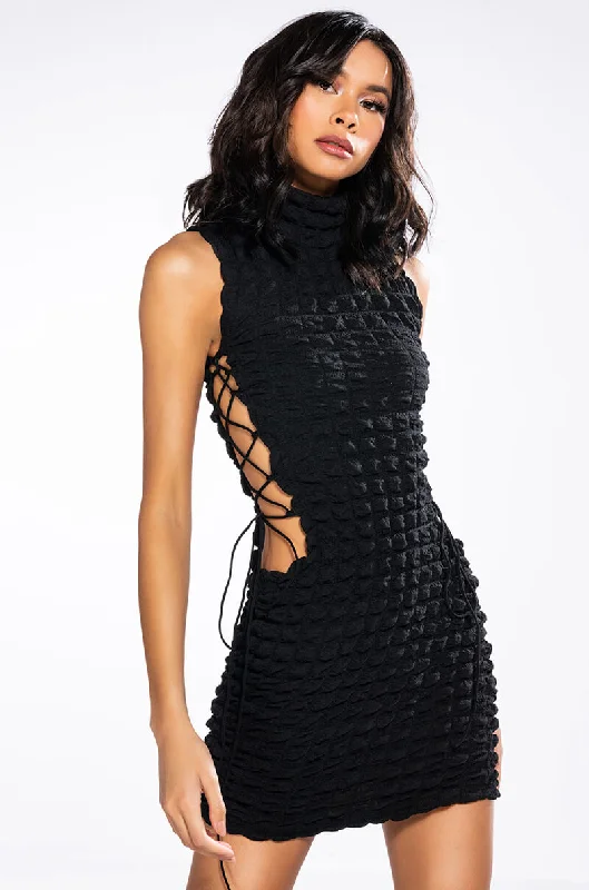 SULTRY SLEEVELESS MOCK NECK CUTOUT MINI DRESS Comfortable One-Shoulder Mini Dress