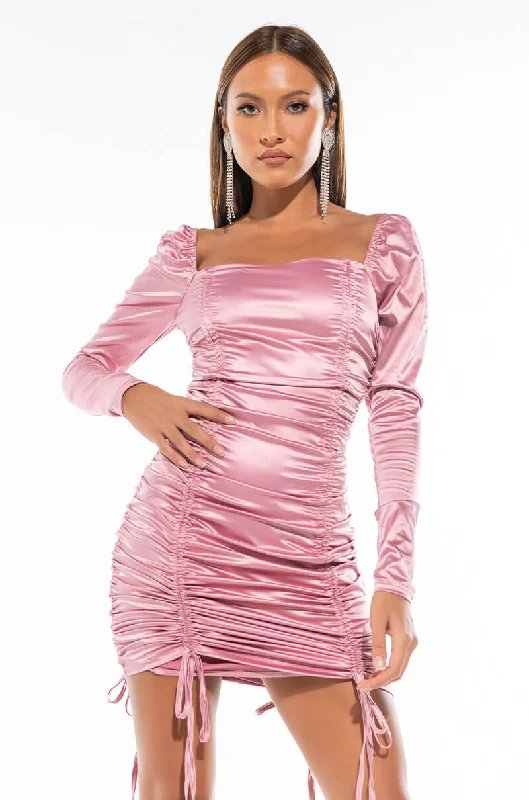 SWEET AND CHIC SATIN RUCHED MINI DRESS Elegant Sequin Mini Dress