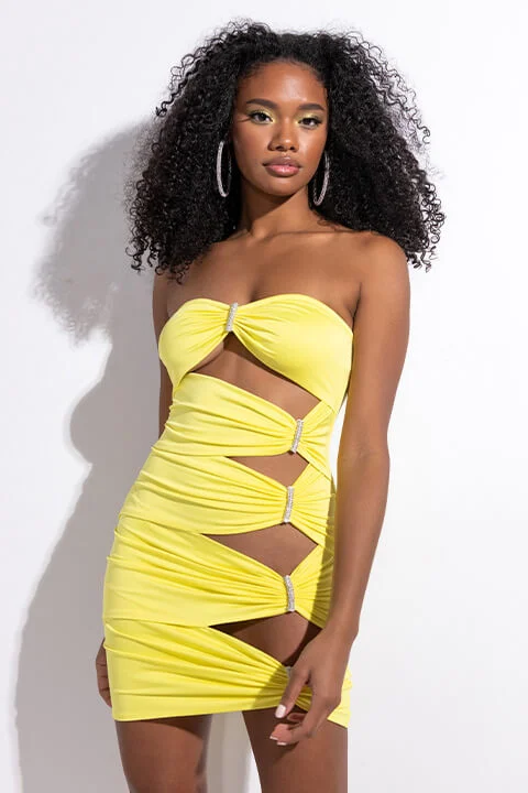 TAKE IT OR LEAVE IT MINI DRESS WITH CUT OUTS Fashionable Button-Front Mini Dress