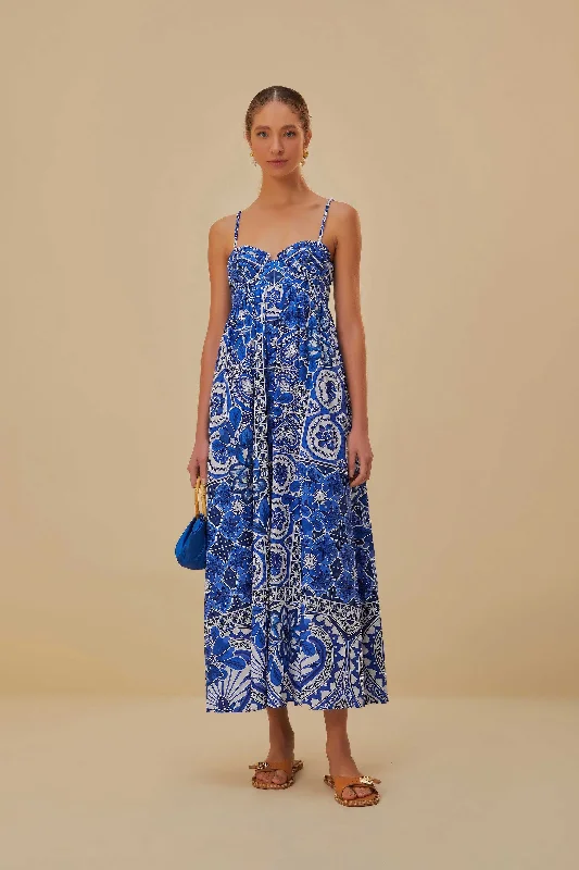 Blue Tile Dream Sleeveless Maxi Dress Stylish V-Neck Maxi Dress