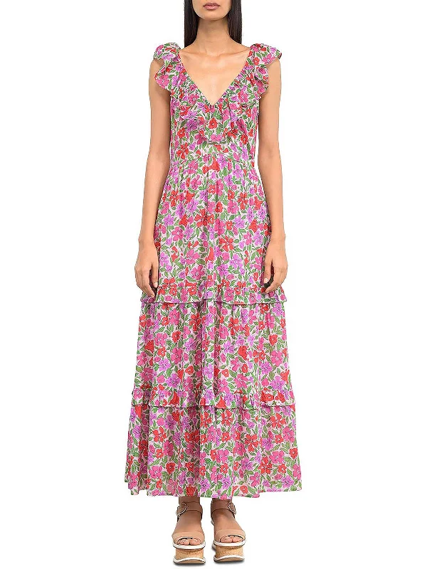 Twiggy Womens Organic Cotton Floral Maxi Dress Trendy Maxi Dress with Belt