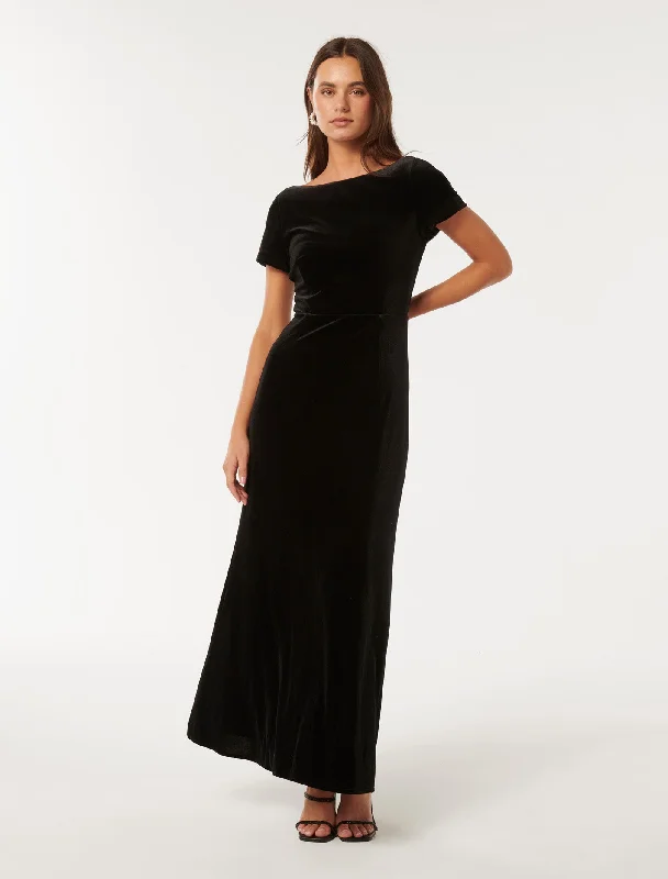 Violet Velvet Maxi Dress Fashionable Off-Shoulder Maxi Dress