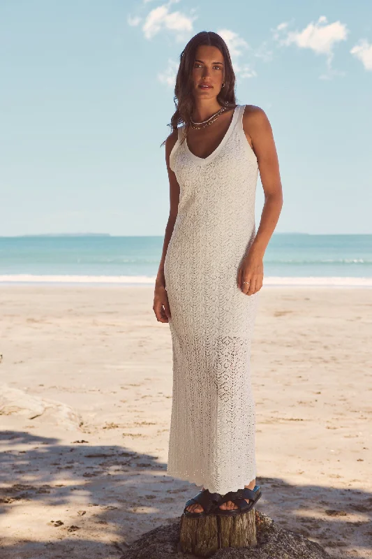 Voyage Ivory Crochet Knit Maxi Dress Cozy Ribbed Maxi Dress