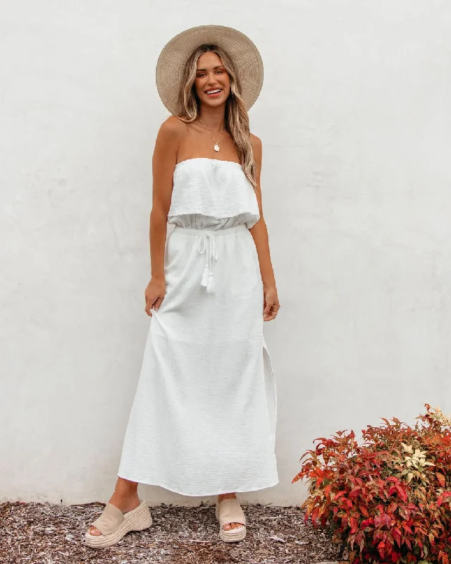 White Strapless Ruffled Maxi Dress - FINAL SALE Chic Off-Shoulder Maxi Dress