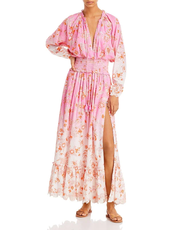 Womens Embroidered Long Maxi Dress Trendy Fit-and-Flare Maxi Dress