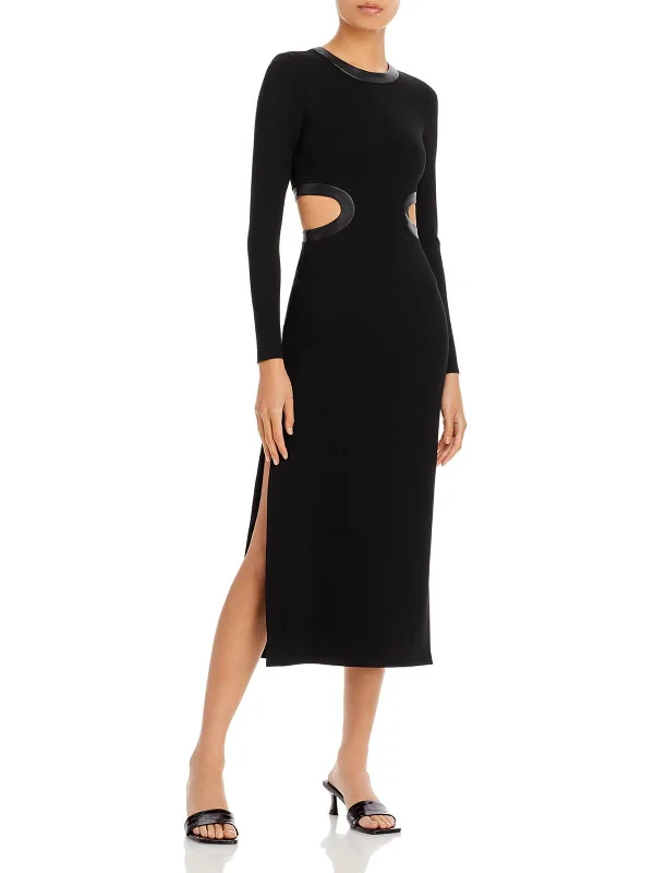 Womens Faux Leather Trim Cut-Out Maxi Dress Comfortable Cotton Maxi Dress