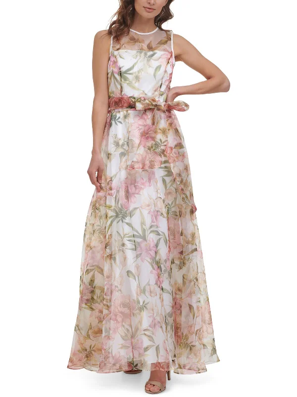 Womens Floral Belted Maxi Dress Fashionable Halter Neck Maxi Dress