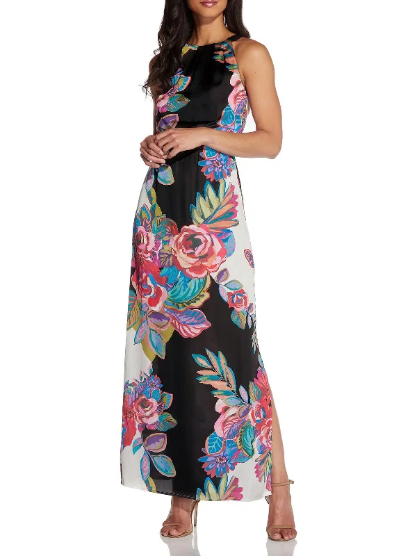 Womens Floral Print Long Maxi Dress Elegant Maxi Dress with Pockets