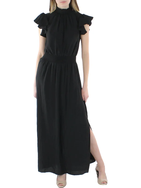 Womens Flutter Sleeve Long Maxi Dress Fashionable Sleeveless Maxi Dress