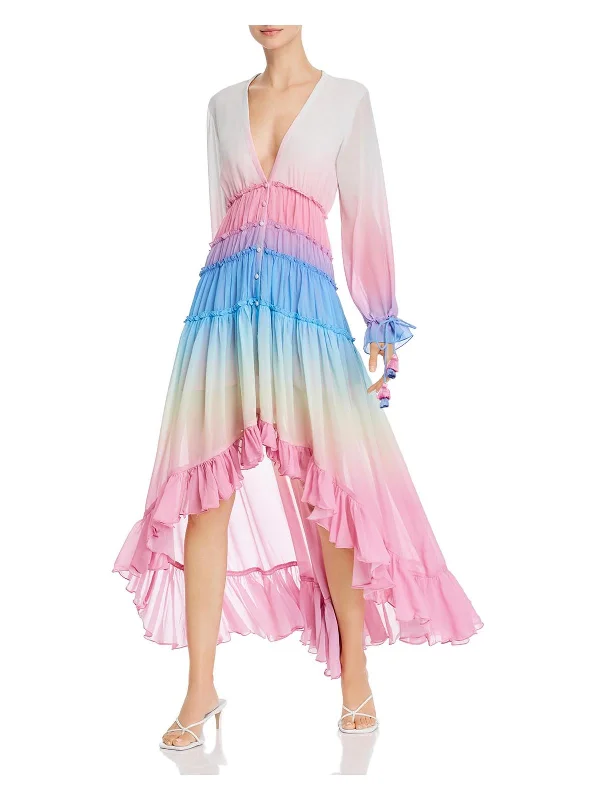 Womens Ruffled Ombre Maxi Dress Comfortable Fit-and-Flare Maxi Dress