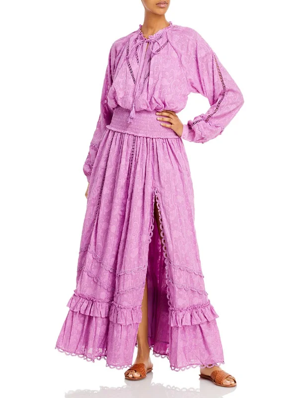 Womens Smocked Boho Maxi Dress Elegant Maxi Dress with Lace