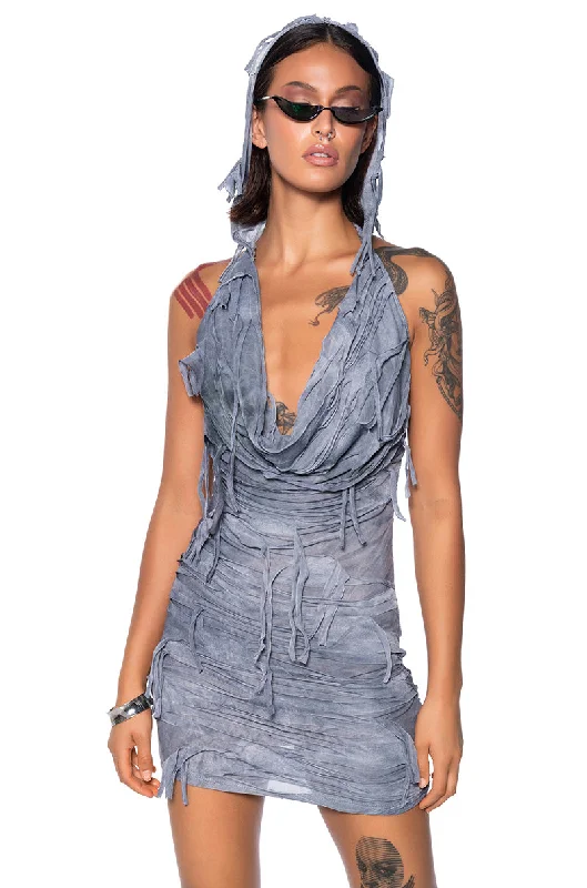 WRECKLESS LOVER HOODED MINI DRESS Trendy Tulle Mini Dress