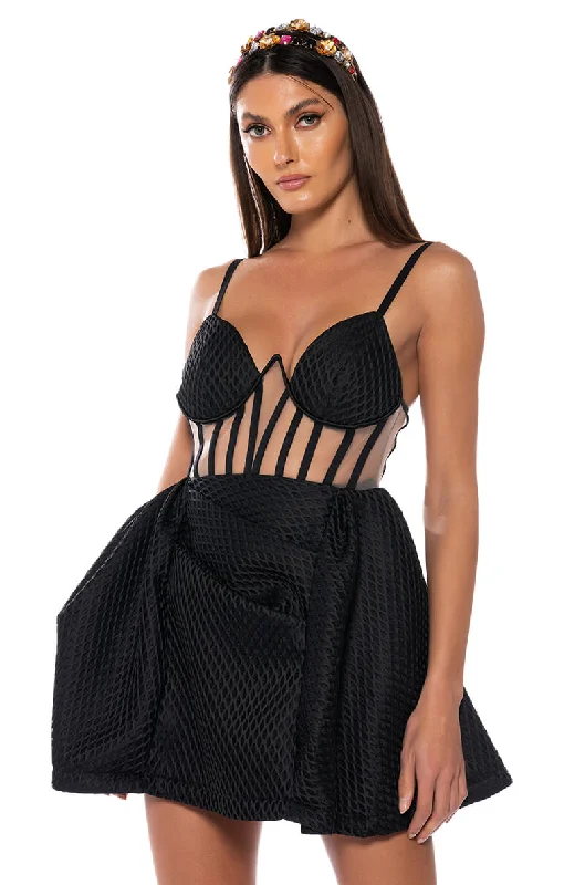 ZOEY CORSET FIT AND FLARE SLEEVELESS MINI DRESS Trendy A-Line Mini Dress