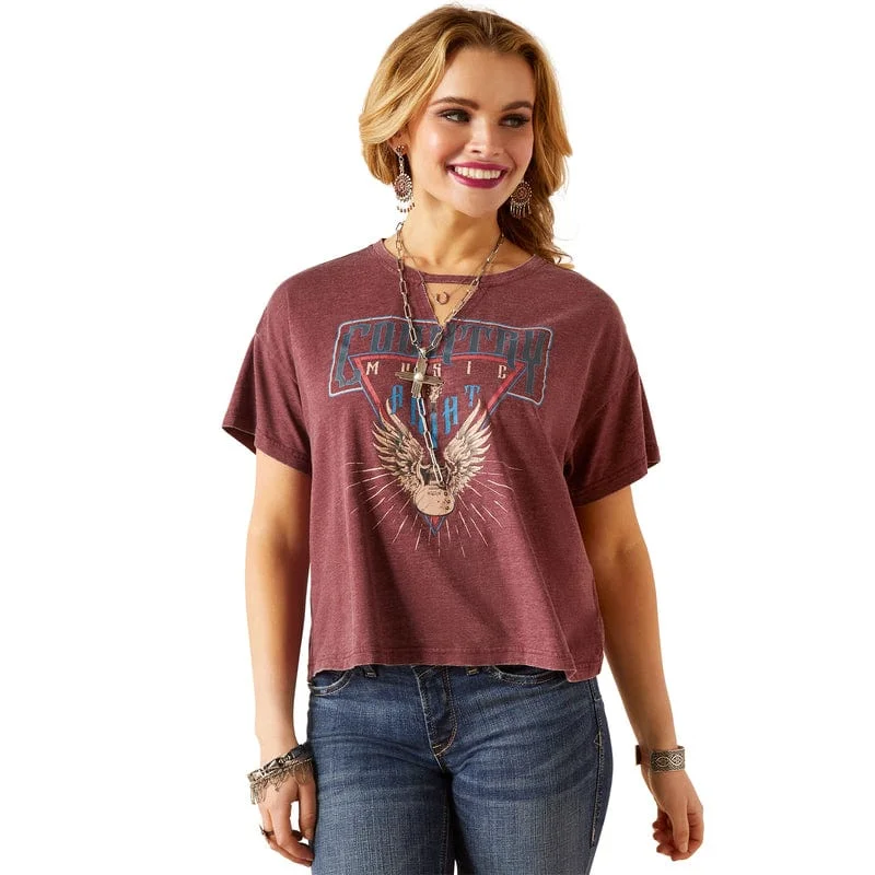 Ariat Women's Rock n Roll Tawny Port Short Sleeve Graphic T-Shirt 10046270 Print Jacquard Patchwork