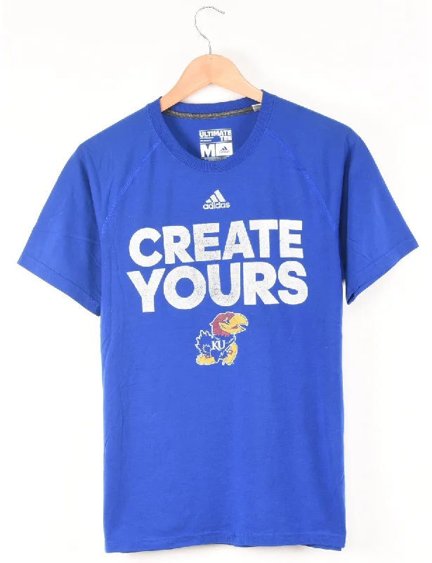 Adidas Create Yours Printed Blue T-shirt - M Collared T-Shirt Boat Neck A-Line