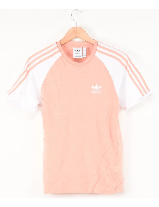 Adidas Plain Peach & White T-shirt - S Ribbed Striped Patterned